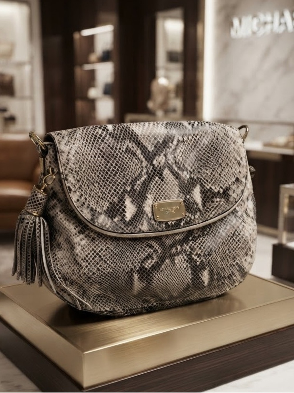 Michael Kors snake-embossed leather shoulder bag